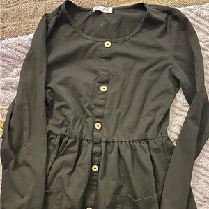 Black Button-Up Long Sleeve Dress